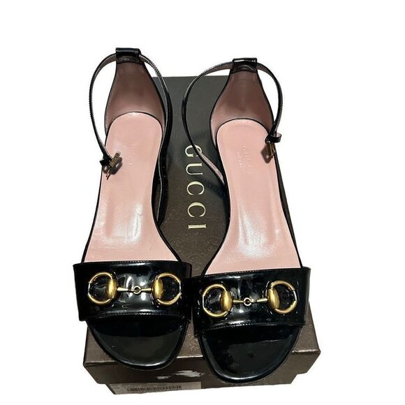 Gucci Leather Horsebit Low Heel Sandals